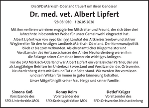 Traueranzeige Dr. med. vet. Albert Lipfert